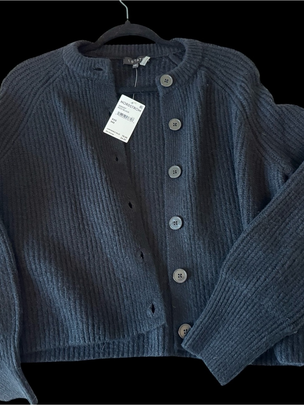 1. State black Ribbed Button-Front sweater Cardigan